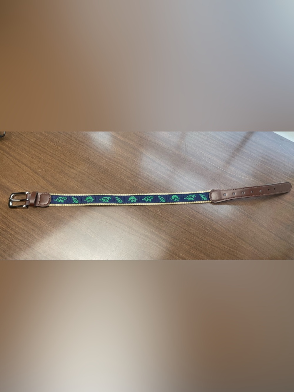 Kids Navy Ribbon Belt with Green Dinosaurs